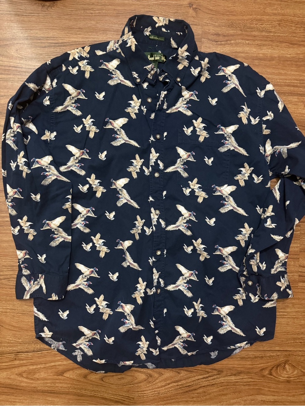Men's Navy Bird-Print Button-Down Shirt